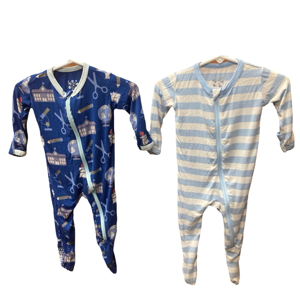 Bundle of 2 Kickee Pants Footie With Zipper Printed Lot / Stripes 3-6 Months